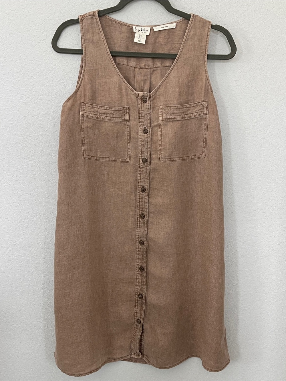 Nicole Miller New York 100% Linen Button Front Sleeveless Shift Dress Small